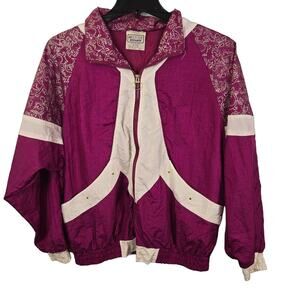 RETRO 90s Satiny Westside Connection Women's L Windbreaker Jacket PURPLE WHITE